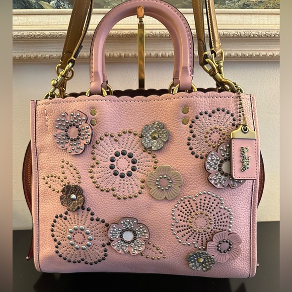 Coach Handbags - Coach Rogue Tea Rose Shoulder Bag Snake Two Way Handle  Leather Tote EUC